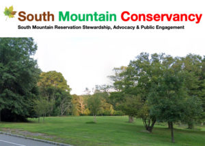 South Mountain Conservancy logo and a photo of a tree-lined field.
